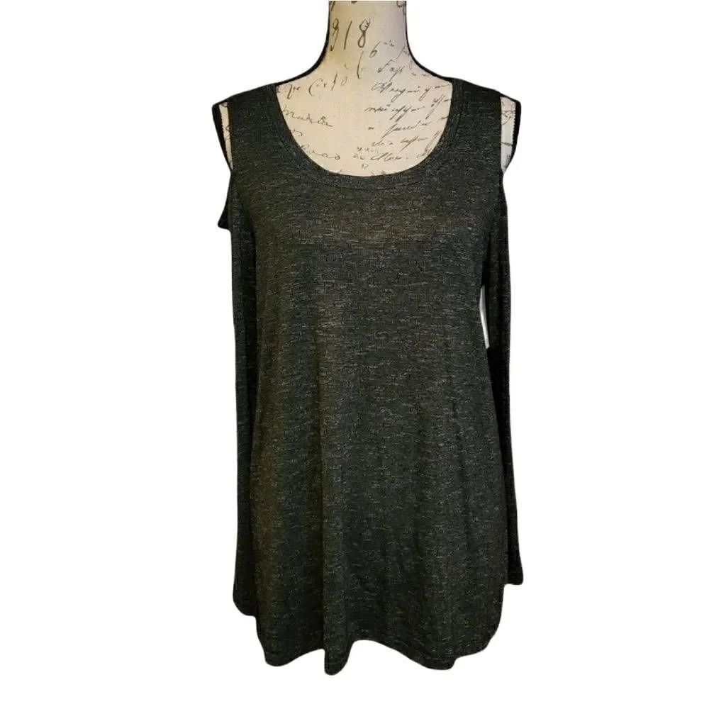 Matty M Ladies Size Medium Gray Long Sleeve Cold Shoulder Top